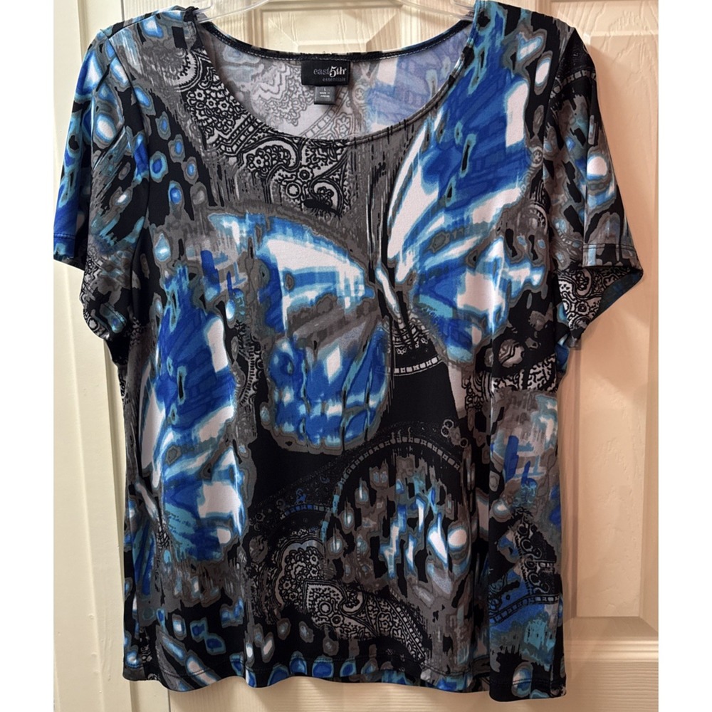East Fifth Essentials Women Large Multicolor Butterfly Paisley Blouse Top